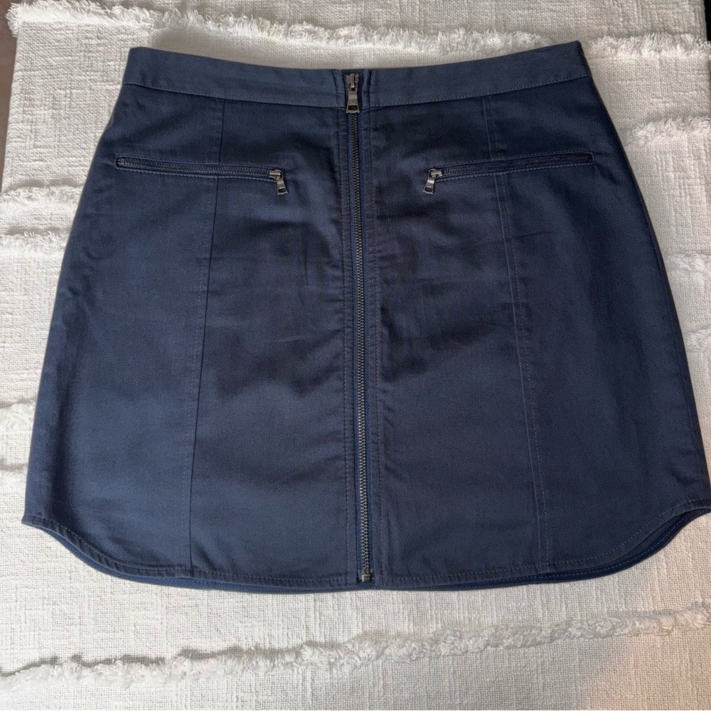 BCBGMAXAZRIA Jania Exposed Zip Navy Blue Mini Skirt Pockets Cotton Size Medium